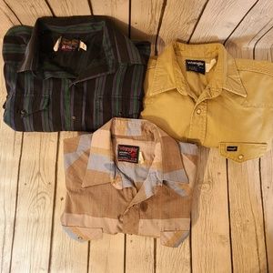 Mens Lot of 3 Long Sleeve Button Down Vintage Western Shirts  Wrangler Size 16